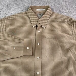 LL Bean Shirt Mens Large Tall Brown Checkered Wrinkle Resistant Button Down